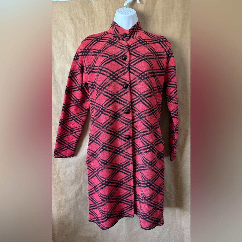Red and Black Plaid Long Coat